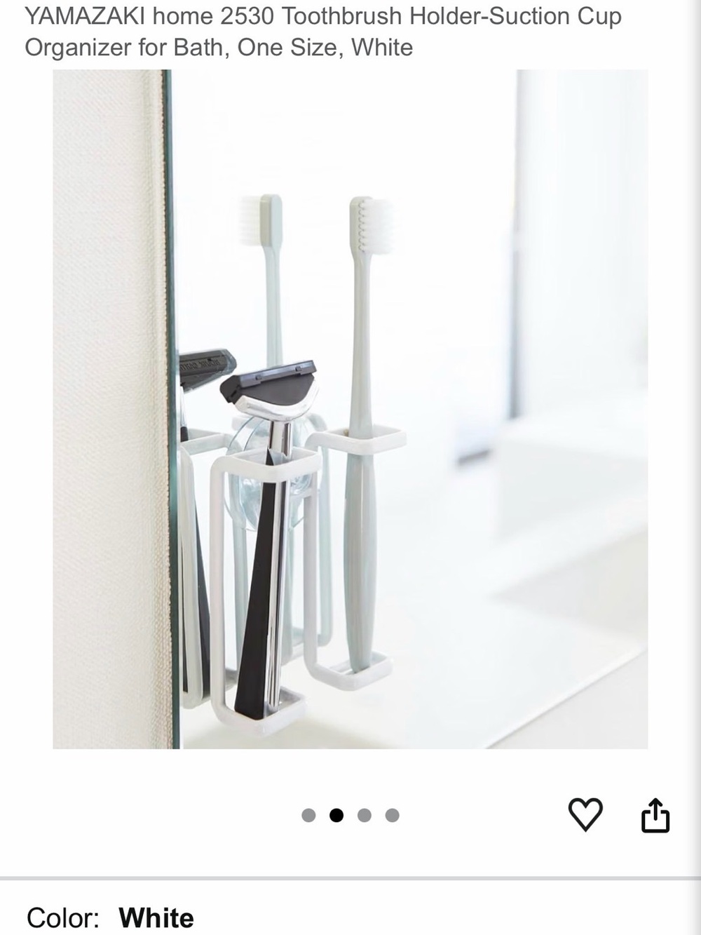 YAMAZAKI Home Toothbrush & Razor Holder - White